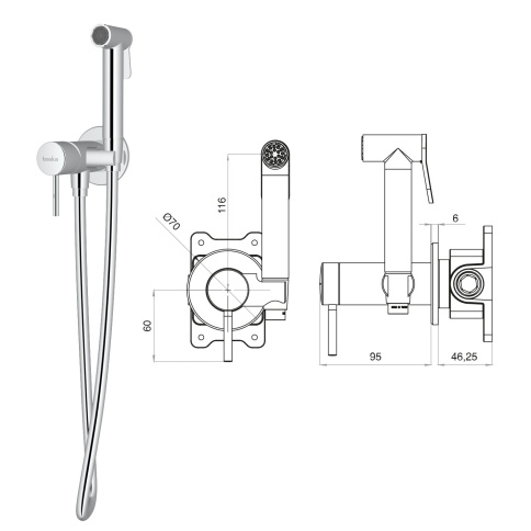BTK6801 Встраиваемый смеситель с гигеническим душем Pulito золото TESKA фото 2