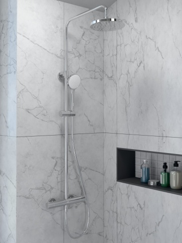 A47298EXP JOY Round Душевая стойка с термостатом с верхним и ручным душами хром VITRA фото 6