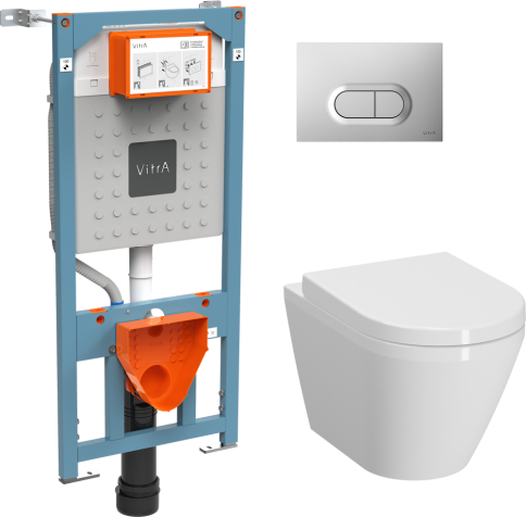 9004B003-7202 Комплект унитаза с инсталляцией Vitra Integra Round с сиденьем микролифт и клавишей смыва Хром матовый фото 1