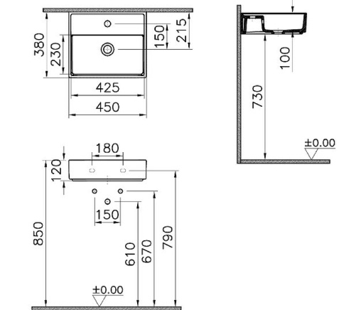 7400B003-0001 ArchiPlan Раковина 45 см белая VITRA фото 3