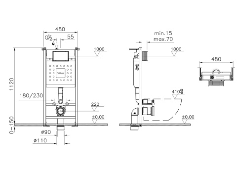 9856B003-7207 Комплект унитаза с инсталляцией Vitra Integra Square с сиденьем микролифт и клавишей смыва Хром глянцевый фото 4