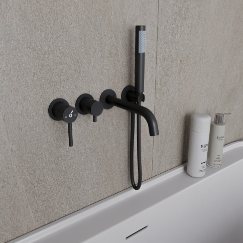 OL-889017-MB Y-LINE Смеситель для ванны с душевым гарнитуром черный матовый OLIVEEKA фото 2