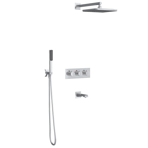 T4000C Встраиваемый термостатический смеситель Lande с изливом душевой лейкой и головным душем хром TESKA фото 1