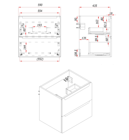 D60BM Тумба под раковину/столешницу 60 Дион Белый мат фото 6