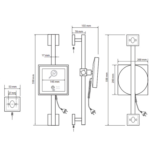 116501672 Косметическое зеркало квадратное на штанге хром BEMETA фото 2