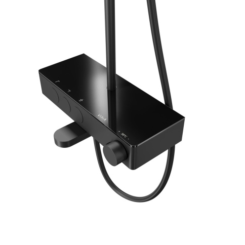 A4730936EXP CORE Round Душевая стойка с термостатом с изливом, верхним и ручным душами черный матовый VITRA фото 4