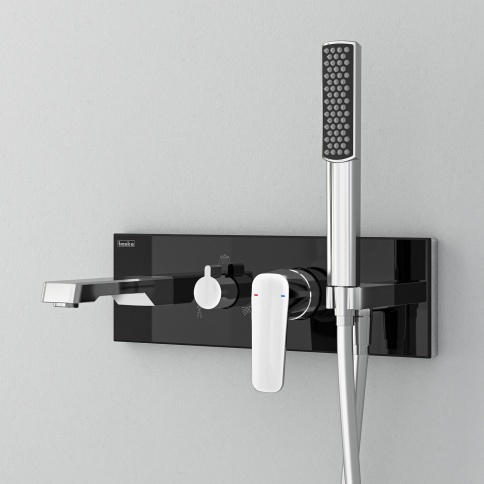 AS3100B Встраиваемый смеситель Life с изливом, душевой лейкой и головным душем, черное стекло TESKA фото 2