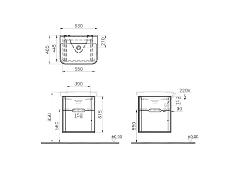 60822 Sento Тумба с раковиной с 2 ящиками 65 см с LED подсветкой цвет матовый белый VITRA фото 3