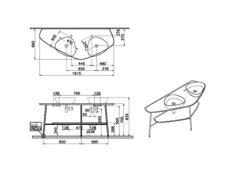 64043 Plural Столешница-консоль 160 см под 2 раковины цвет американский орех VITRA фото 3
