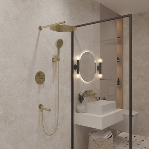 OL-939017-BG Y-LINE Комплект встраиваемой душевой системы на 3 потребителя матовое золото OLIVEEKA фото 2