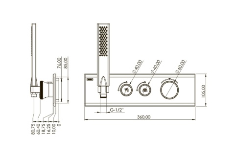 SH2008 SHINE Термостат на 2 потребителя с ручным душем (внешняя часть), черная TESKA фото 2