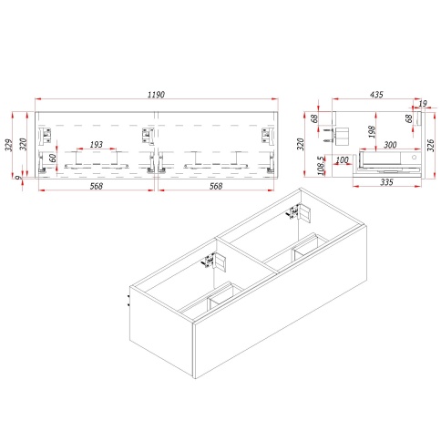 K120BT Тумба под раковину/столешницу Кито 120 Белый/Тростник фото 5
