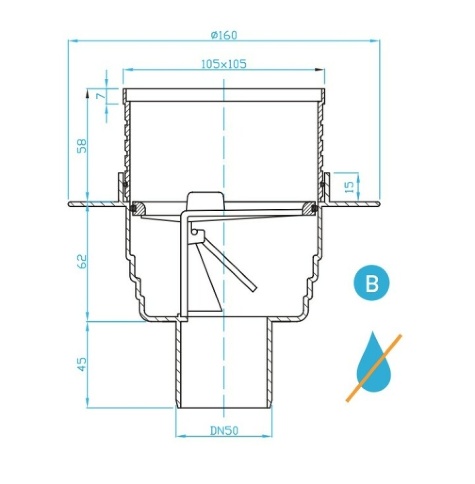 SI5PG01 Вертикальный дренаж пола - метал 50, сухой  клапан фото 2
