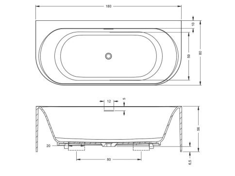 B131001105 VALOR Ванна 180x80 BACK2WALL белая матовая RIHO фото 2