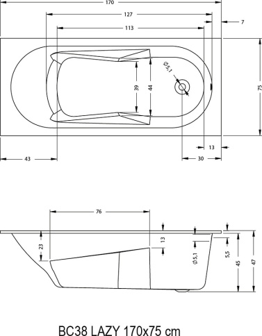 B078001005 LAZY Ванна 170x75 RIHO фото 2