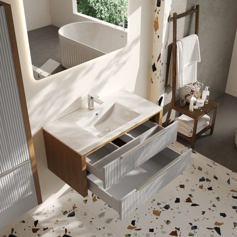 V100S Тумба под раковину/столешницу Валенсия 100 Камень (RAL 7047) фото 4