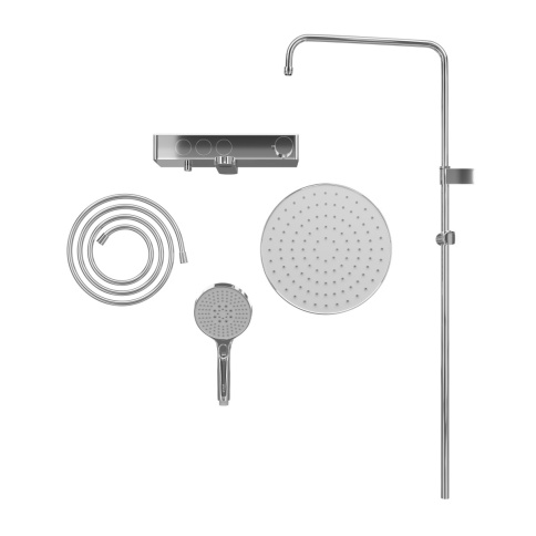 A47309EXP CORE Round Душевая стойка с термостатом с изливом, верхним и ручным душами хром VITRA фото 3