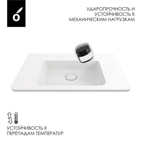 U80W Раковина накладная Урбан (Urban) 80см  (без отв. под смеситель) белый матовый OLIVEEKA фото 5
