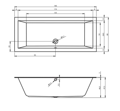 B135001005 LUGO Ванна 190x80 RIHO фото 4