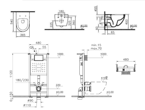 9830B003-7212 Комплект унитаза с инсталляцией Vitra Sento Rim-Ex с сиденьем микролифт и клавишей Root Round хром фото 2