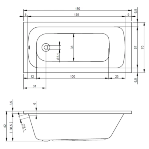 B041001005 MILANО Ванна 150x70 RIHO фото 2