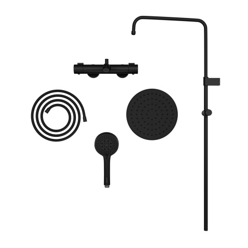 A4730336EXP BASE Round Душевая стойка с термостатом с изливом, верхним и ручным душами черный матовый VITRA фото 3