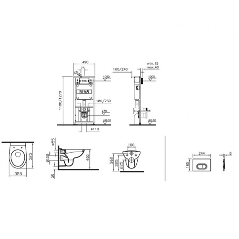 9773B003-7201 Комплект унитаза с инсталляцией Vitra Normus с сиденьем и кнопкой смыва Белой фото 2
