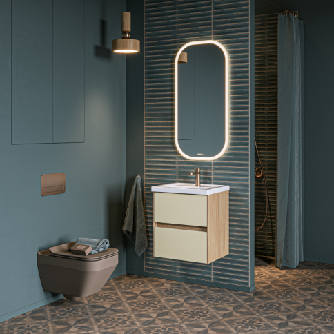 KN0105ZHL Подвесная тумба с двумя ящиками 50 см Цвет Жемчужный лён AQWELLA фото 3