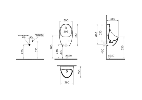 5999B003-5555 Arkitekt Писсуар с сенсорным смывом питание от батарейки фото 2