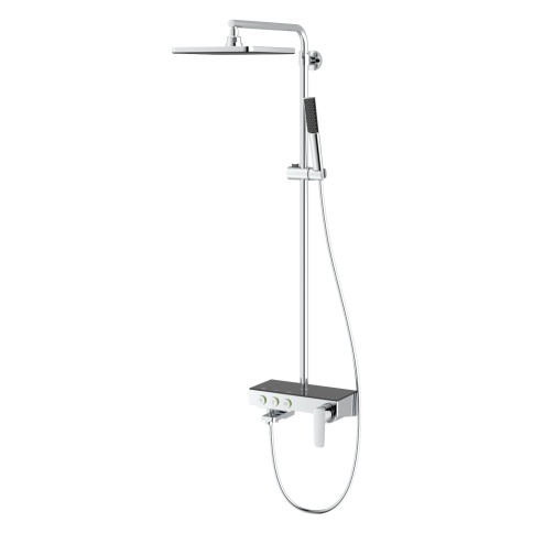 NG3501S Душевая стойка Niagara со смесителем и изливом, хром/черное стекло TESKA фото 1