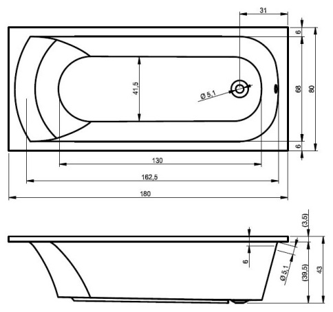 B061001005 MIAMI 180 Ванна 180x80 RIHO фото 2