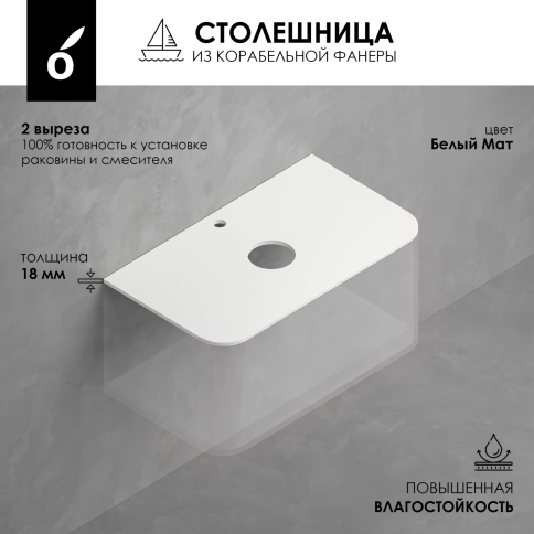 CMA80W Столешница 80см с 2-мя вырезами Белая для тумб Милу (Milu) / Авеню (Avenu) OLIVEEKA фото 2