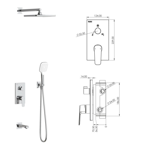 AS3500 Встраиваемый смеситель Simena с изливом, душевой лейкой и головным душем, хром TESKA фото 2