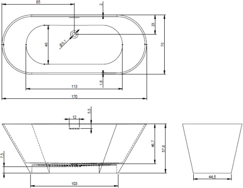 B117001105 BARCELONA ванна 170х70 белая матовая RIHO фото 2