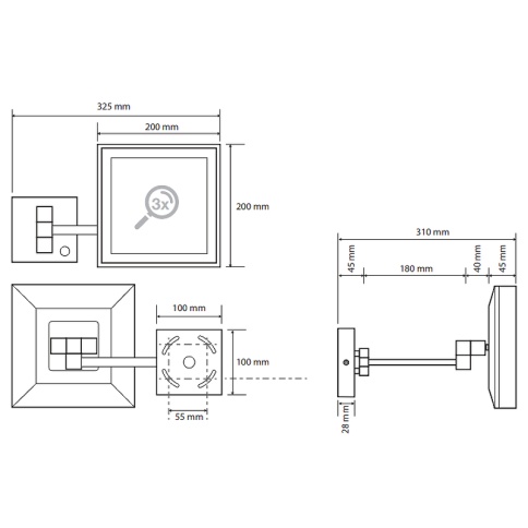 116201202 Косметическое зеркало квадратное с подсветкой LED (сенсорное) хром BEMETA фото 2