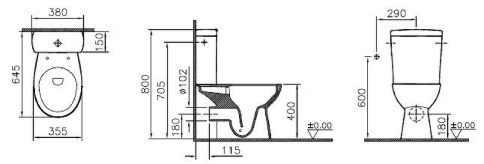 9822B003-7204 S10 Напольный безободковый унитаз Open-Back с бачком и сиденьем микролифт фото 2