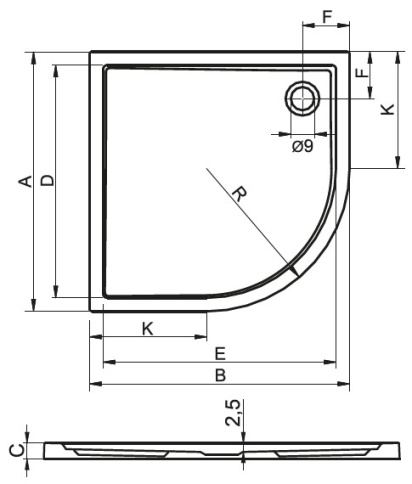 D001021005 Душевой поддон ZURICH 278 80x80 белый R550 RIHO фото 2