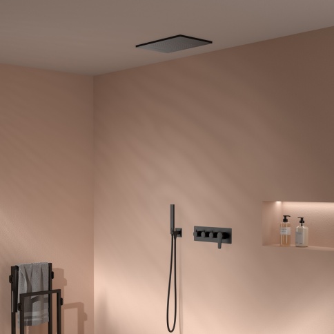 EX3680 Встраиваемый смеситель Euro X с изливом, душевой лейкой и головным душем, черный TESKA фото 2