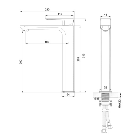OL-239003-MB D-LINE Смеситель для раковины высокий черный матовый OLIVEEKA фото 8