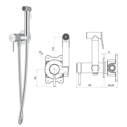 BTK6804 Встраиваемый смеситель с гигеническим душем Pulito черный TESKA фото 2