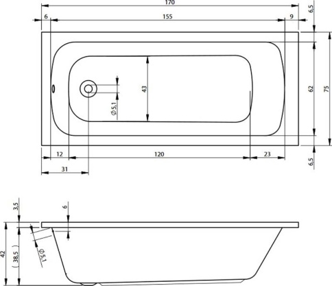 B043001005 MILANО Ванна 170x75 RIHO фото 2