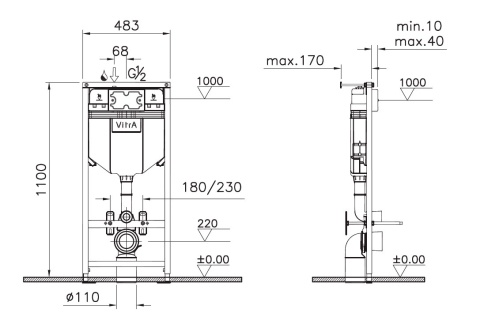 9773B099-7207 FIT Комплект унитаза с инсталляцией Vitra norm с сиденьем микролифт и клавишей смыва Хром NORM (VITRA) фото 3