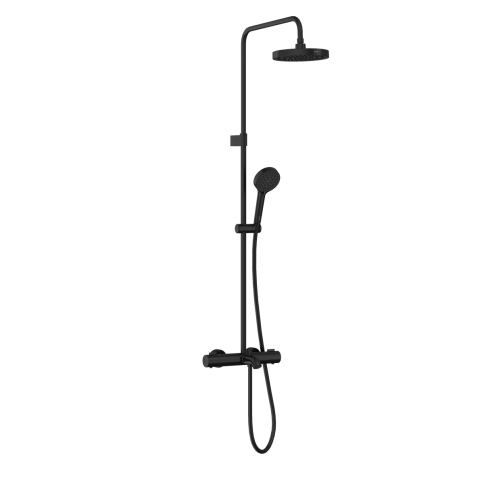 A4730336EXP BASE Round Душевая стойка с термостатом с изливом, верхним и ручным душами черный матовый VITRA фото 1