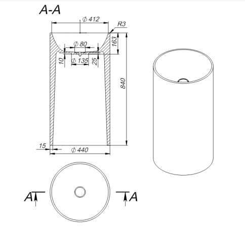 2.02.019.44.4 ANDROMEDA Раковина напольная 44х44 Nano Concrete бетон HOLBI фото 4