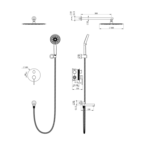 OL-939017-MB Y-LINE Комплект встраиваемой душевой системы на 3 потребителя черный матовый OLIVEEKA фото 3