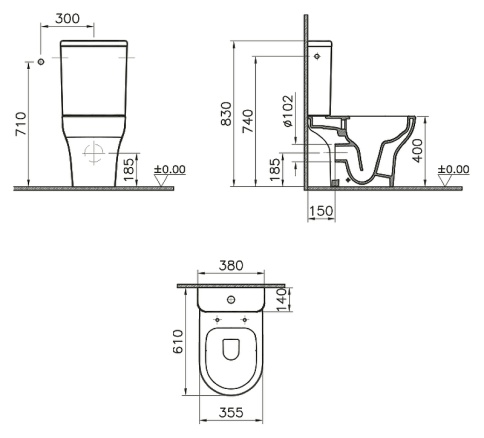 9824B003-7219 Zentrum Напольный безободковый унитаз Open-back с бачком и сиденьем микролифт фото 3