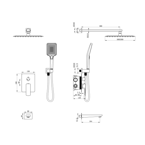OL-88939003-BGM D-LINE Комплект встраиваемой душевой системы на 3 потребителя оружейный металл OLIVEEKA фото 2