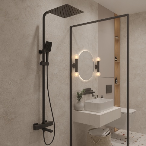 OL-739901-MB D-LINE Душевая стойка с термостатом черный матовый OLIVEEKA фото 2