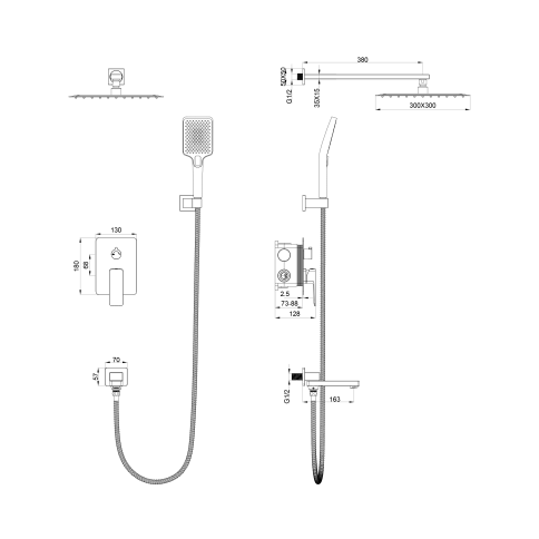 OL-939003-BGM D-LINE Комплект встраиваемой душевой системы на 3 потребителя оружейный металл OLIVEEKA фото 3