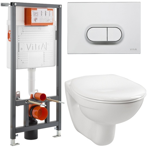 9773B003-7203 Комплект унитаза с инсталляцией Vitra Normus с сиденьем и кнопкой смыва Матовый Хром фото 1